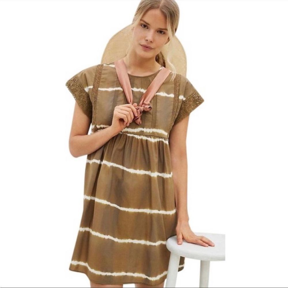 Corey Lynn Calter Olive Green and Blush Tie-Detail Short Dress